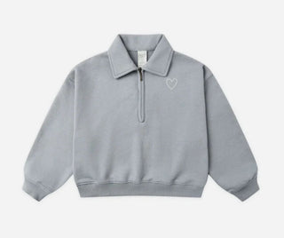 Rylee + Cru Quarter Zip Grey Sweatshirt with Heart, 6-7 years