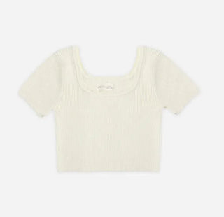 Rylee + Cru Pointelle Cream Cropped Tee, 4-5 years