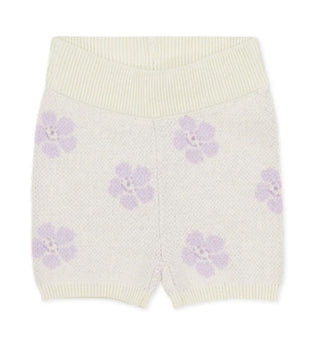Jamie Kay Cream Knit Shorts with Purple Flowers, 4-5 years