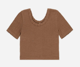 Rylee + Cru Scoop Neck Brown Cropped Knit Tee, 4-5 years