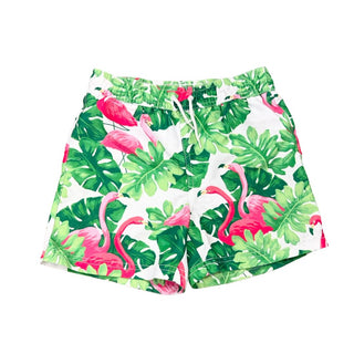 Janie & Jack Tropical Flamingo Print Swim Trunks, 6 years