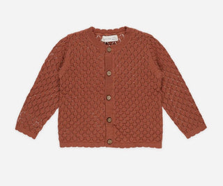 Rylee + Cru Rust Orange Cardigan in Pointelle Knit, 6-12 months