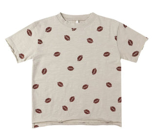 Rylee + Cru Beige Tee with Football Pattern, 12-18 months