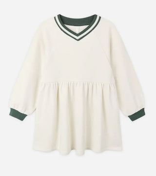 Rylee + Cru Cream Dress with Green Stripes, 12-18 months