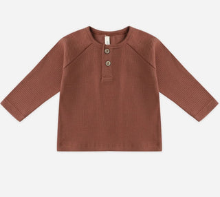Rylee + Cru Waffle Knit Rust Henley Longsleeve Tee, 6-12 months
