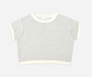 Rylee + Cru Cream and blue crop knit tee, 12-18 months