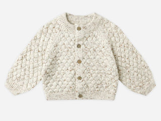 Quincy Mae Neutral Confetti Bubble Knit Button-down Cardigan, 6-12 months