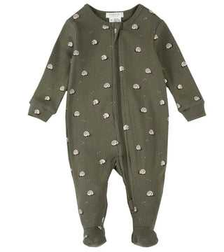 Petit Lem Green Ribbed Zip Up Sleeper with Snail Pattern, 24 months