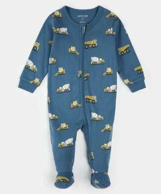 Petit Lem Blue Zip-up sleeper with Construction Vehicles, 24 months