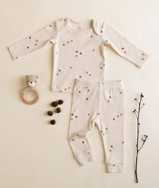 Quincy Mae Cream Pajama Set with Acorn Pattern, 18-24 months