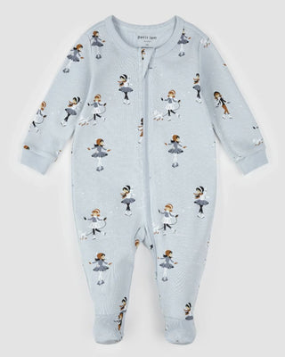 Petit Lem Blue Zip-up Sleeper with Figure Skater Pattern, 24 months