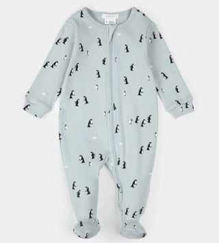 Petit Lem Blue Zip-up Sleeper with Penguin Pattern, 24 months