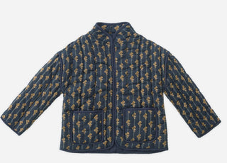 Rylee + Cru Navy Blue Quilted Jacket with Gold-Yellow Flower Pattern, 18-24 months