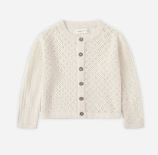 Quincy Mae Cream Pointelle Knit Button Down Cardigan , 0-3 months