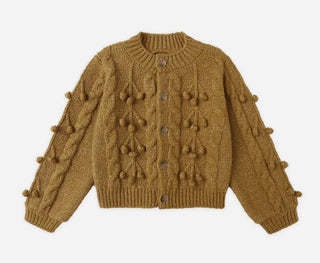 Rylee + Cru Ochre Yellow Button Down Cardigan with 3D details, 2-3 years