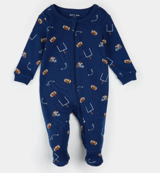 Petit Lem Blue Zip-up Sleeper with Football Pattern, 18 months