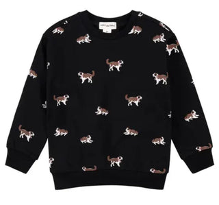 Miles the Label Black Crewneck Sweatshirt with Dog Pattern, 3 years