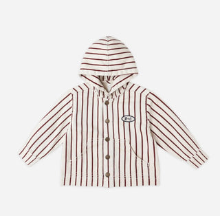 Rylee + Cru Cream Canvas Jacket with Burgundy Stripes, Hood and Logo, 2-3 years