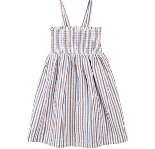 Miles the Label White, blue and brown Stripe Dress with Smocking, 18 months