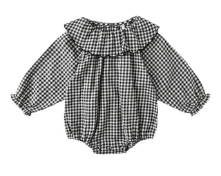 Rylee + Cru Black and White Gingham Bodysuit with Scalloped Collar, 6-12 months