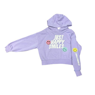 H&M Purple Hooded Cropped Sweater with Just Happy Vibes Graphic, 5-6 years