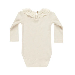 Quincy Mae Cream Waffle Knit Bodysuit with Eyelet Lace Collar , 6-12 months