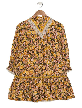 Gucci Pink and yellow floral dress with crochet collar, 10 years