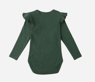 Rylee + Cru Green Ribbed Bodysuit with Shoulder Ruffles, 12-18 months