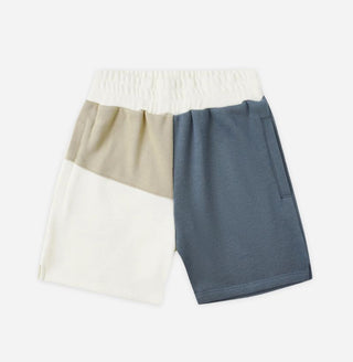 Rylee + Cru Patchwork Sweatshorts, Blue, Cream and Beige, 2-3 years