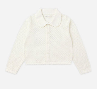 Rylee + Cru White Pointelle Collared Cardigan , 12-18 months