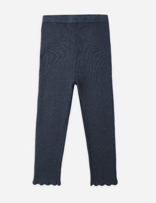 Rylee + Cru Navy ribbed leggings with lettuce trim, 12-18 months