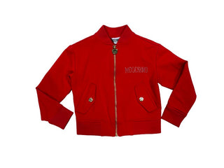 Moschino Red Zip Up with Jewels and Bear Graphic, 3 years