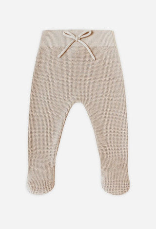 Quincy Mae Oat Waffle Knit Beige Footed Pants, 0-3 months
