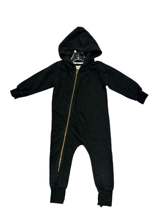 Mini Mioche Black Zip Up Onesie with Hood, 1-2 years
