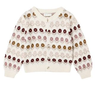 Rylee + Cru Cream Knit Cardigan with Flowers, 8-9 years