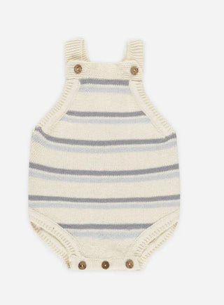 Quincy Mae Cream Knit Romper wtih Blue Stripes, 18-24 months