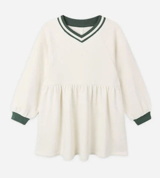 Rylee + Cru Cream Sweater Dress with Green Accents, 12-18 months