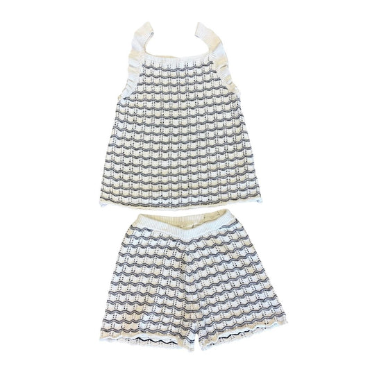 H&M white/navy crochet sest, 9-10 years