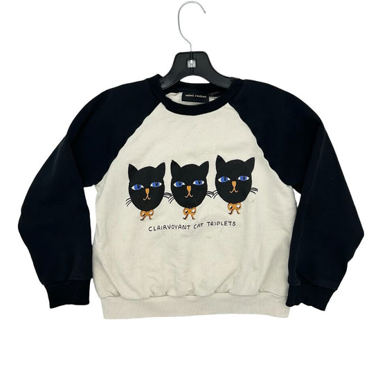Mini Rodini black/white cat sweatshirt w/small stain, 5-7 years