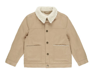 Rylee + Cru Beige Snap-up Coat with Shearling Lining and Collar, 4-5 years