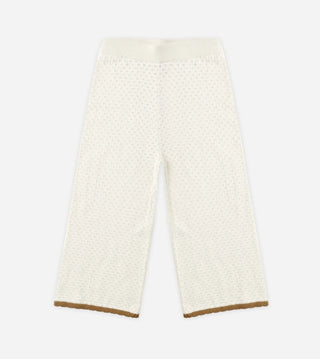 Rylee + Cru Cream Knit Pants with Ochre Scalloped Trim Detail, 8-9 years