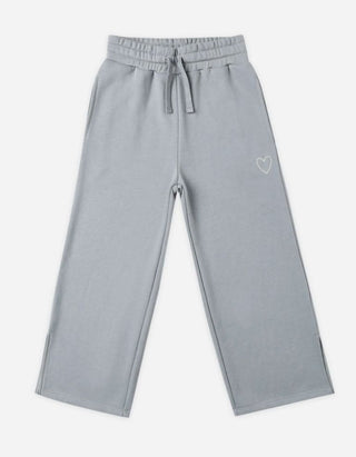 Rylee + Cru Dusty Blue Sweatpants with Heart Embroidery, 8-9 years