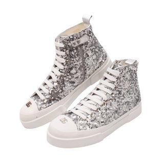 Dolce & Gabbana Sliver glitter lace up shoes with logo, 29 EU