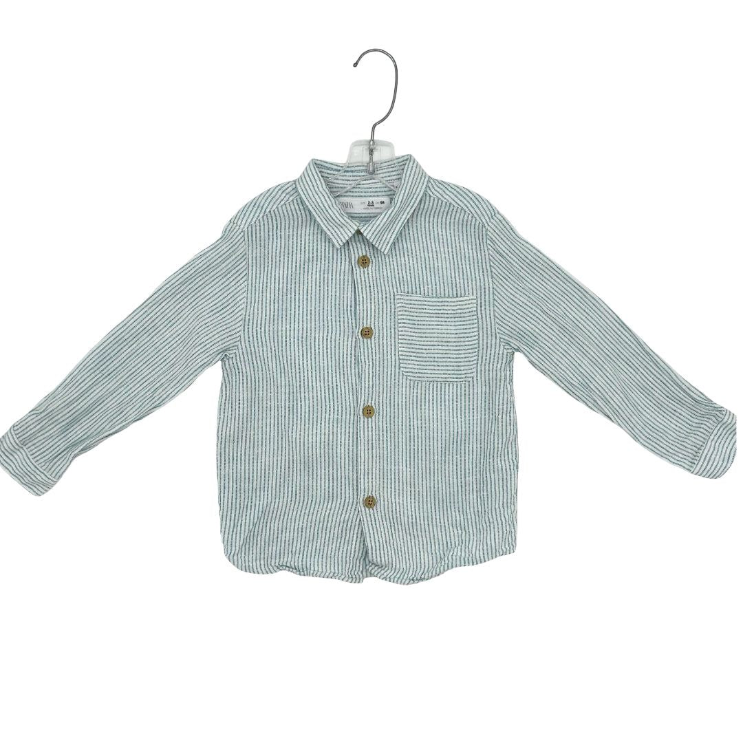 Zara turquoise/white strip shirt, 2-3 years