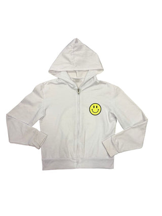 Firehouse white zip up with smiley face, small