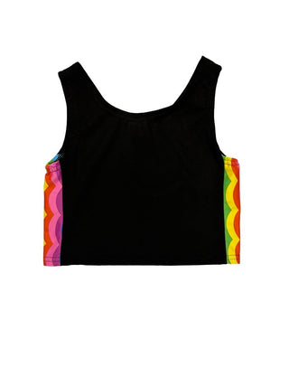 Lola & The Boys black cropped tank with rainbow stripes, 8 years