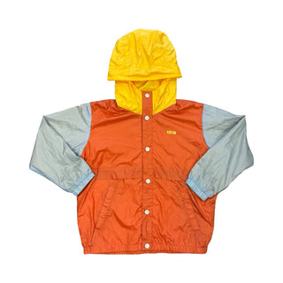 Tiny Cottons orange, yellow, and grey colour block windbreaker, 8 years