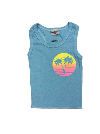 Firehouse blue tank with palm trees, xs