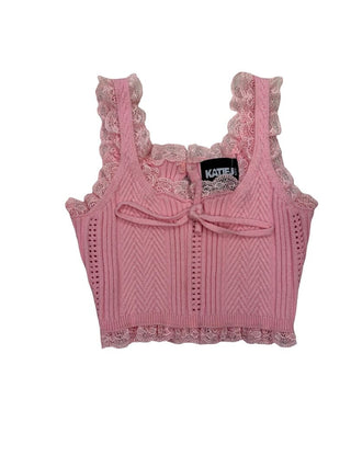 KatieJ pink tank with lace, small