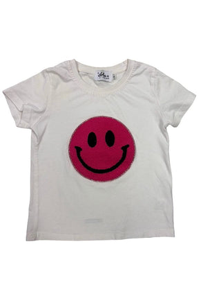 Lola and the Boys white tshirt with pink smiley face, 4 years